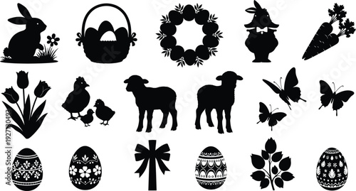 Easter silhouette icons collection