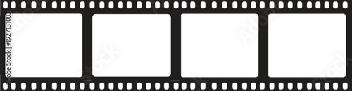 A film strip with four blank white rectangles