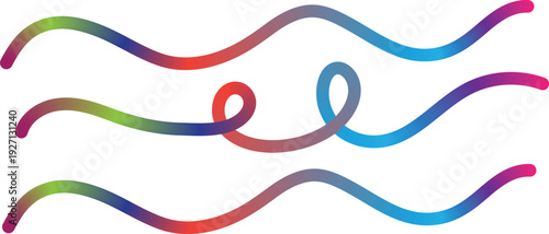 Vibrant multicolored wavy lines on a white background creating a dynamic and playful visual effect with gradient colors and smooth curves