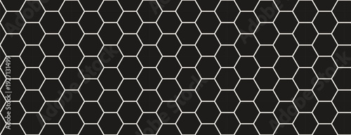 Metal hexagon carbon with honeycomb fiber background and pattern material tile. Surface network molecular with seamless metal structure and solid black repeat. Cell industrial metal.