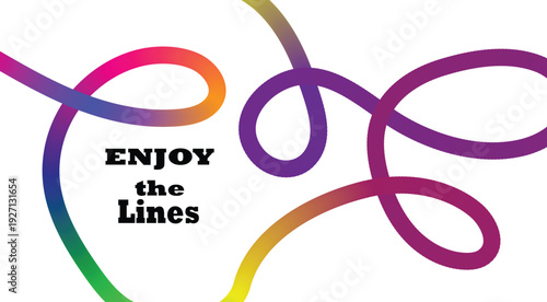 Vibrant rainbow lines art with enjoy the lines text