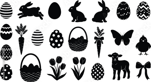 Easter themed black silhouettes of animals and decorations