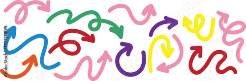 A colorful illustration of various arrows in different directions and hues on a white background