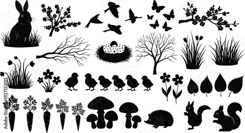 Collection of nature silhouettes featuring animals and plants