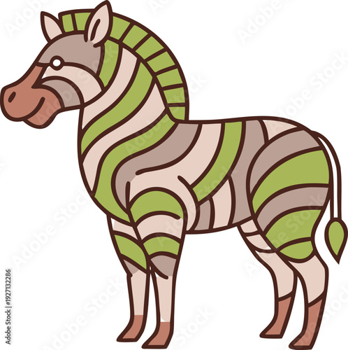 Create a highly detailed vector illustration of a zebra, with bold black and white stripes, showcasing its muscular build and natural elegance. The zebra should have intricate fur textures and precise