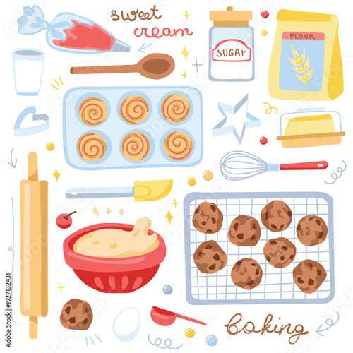 cute vector illustration of baking elements and ingredients