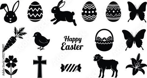 Easter symbols and icons silhouette collection