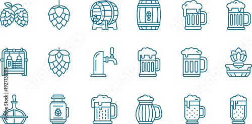 Collection of beer icons isolated on transparent background