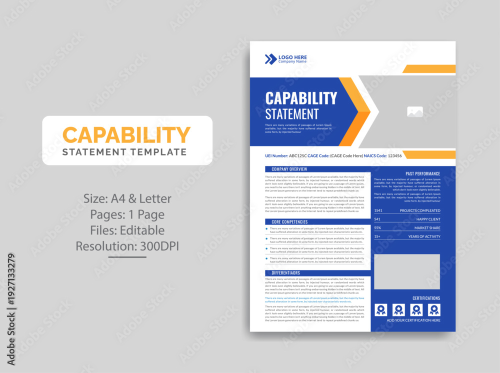 Fototapeta premium Capability statement design template