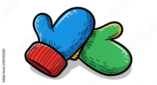 Colorful Hand Drawn Winter Mittens Illustration.