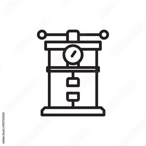 Tensile tester icon. Material strength analysis, representing universal testing hardware, mechanical engineering tools, stress-strain measurement systems, quality control, and structural research.