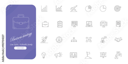 A collection of minimalist icons for various business and technology purposes