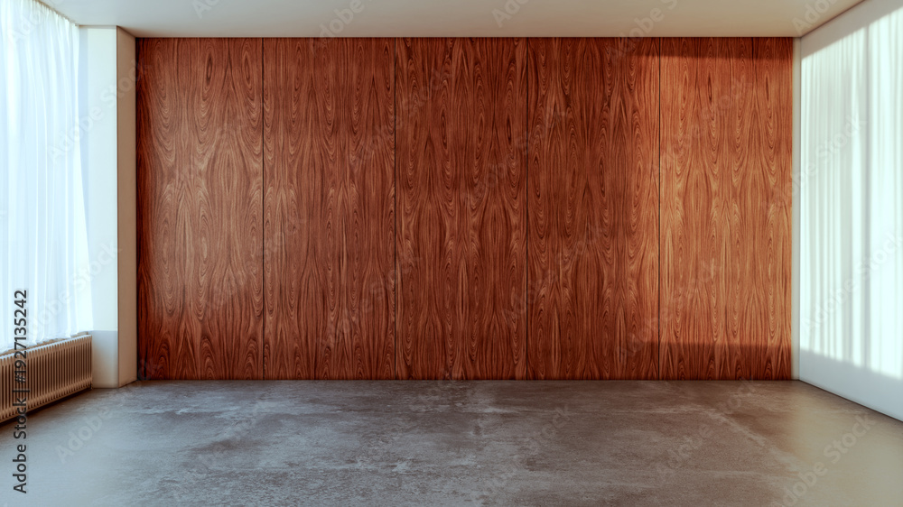 Fototapeta premium Large illustration 3D rendering luxury modern bright interiors Living room mockup with Couch and Ceiling Fan Ventilation