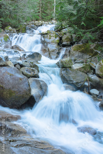 Rushing waterfall in forest near Annette Lake
