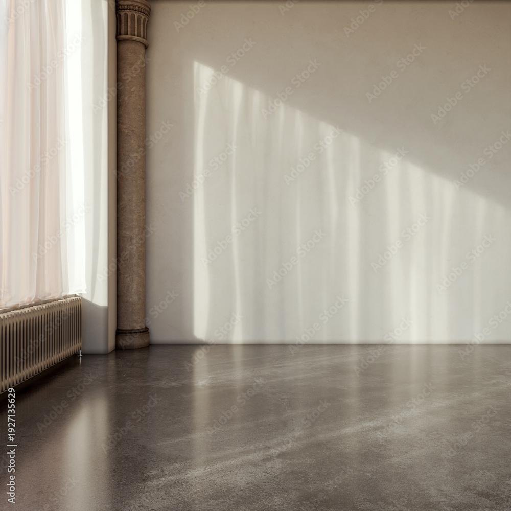 Fototapeta premium Large illustration 3D rendering luxury modern bright interiors Living room mockup with Couch and Ceiling Fan Ventilation