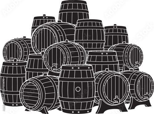 Stacked Wooden Barrels Vintage Distillery Storage Illustration