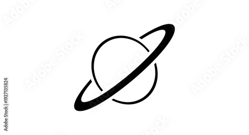 Black Simple Saturn Planet Icon Illustration.