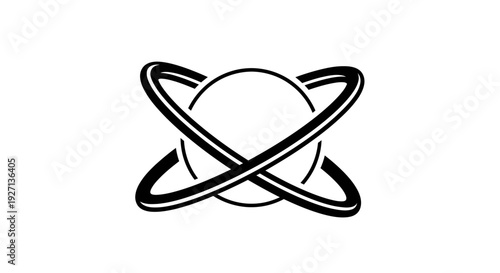 Simple Black and White Saturn Planet Icon.