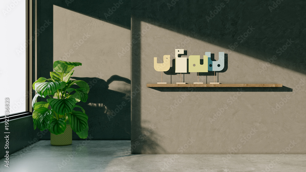 Fototapeta premium Large illustration 3D rendering luxury modern bright interiors Living room mockup with Couch and Ceiling Fan Ventilation