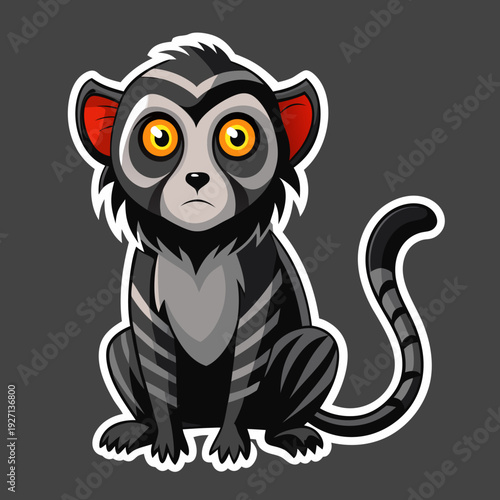 Cartoon gray lemur character sitting and looking forward, cute