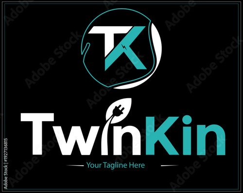 Modran look logo design Twin Kin ( TK) logo creative design brand kit + showroom logo design. vector design Twin kin logo.