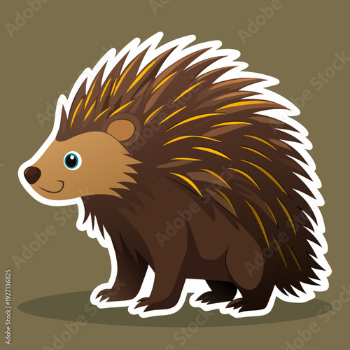 Cute cartoon porcupine illustration in profile with neutral background