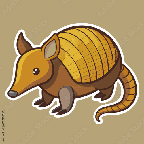 Cartoon Armadillo Illustration with Bold Outlines on a Beige Background