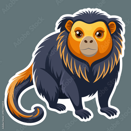 Stylized illustration of a Saki Monkey against gray background