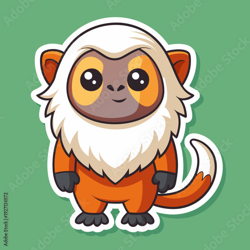 Cute cartoon cotton-top tamarin monkey on a green background