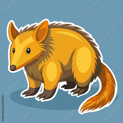 Cartoon Illustration of an Armadillo on Blue Background