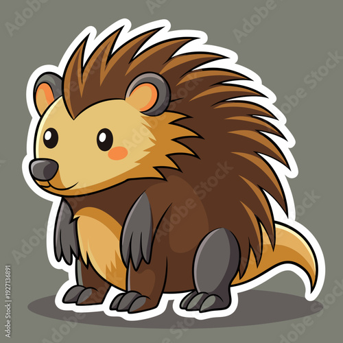 Cartoon Hedgehog Character Illustration on Gray Background Vector Image