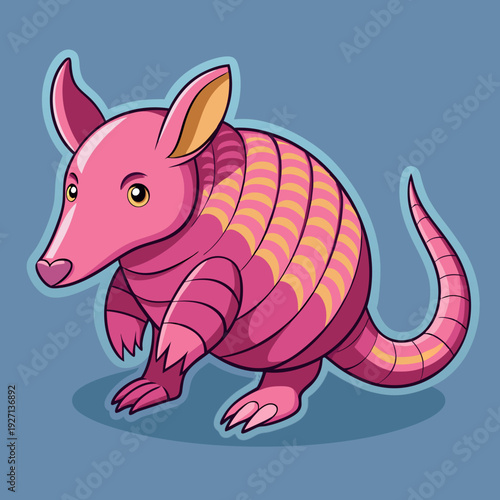 Cartoon armadillo illustration with stripes on a blue background
