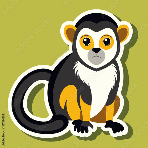 Stylized illustration of a seated squirrel monkey on green backdrop