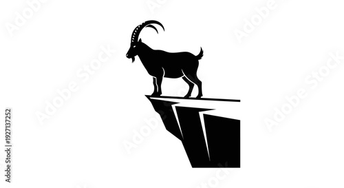 Black Silhouette of Goat on Cliff.