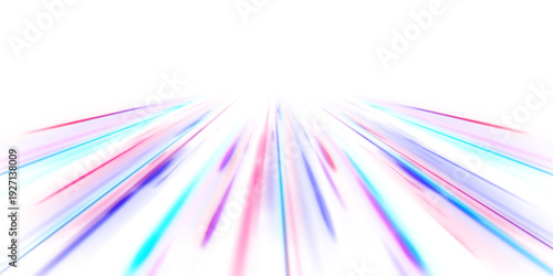 Glowing pink and blue trails sweep across a futuristic highway, symbolizing speed and innovation. Light reflections create a sleek atmosphere. Modern background design in PNG.