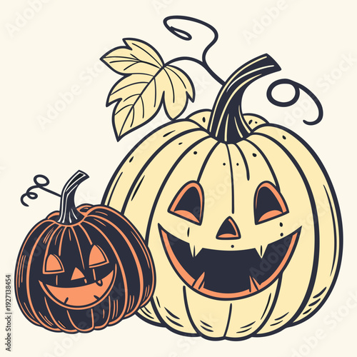 Set of Halloween Pumpkins. Cheerful Jack-o'-Lantern, sinister, glowing pumpkin vector illustration