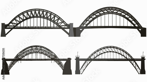 Four stylized vector illustrations of arched bridges, with varying structural designs in monochrome