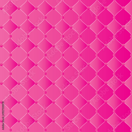 Pink quilted diamond seamless pattern with dotted lines and gradient shading. Elegant tufted texture background for fashion, luxury branding and wallpaper design.