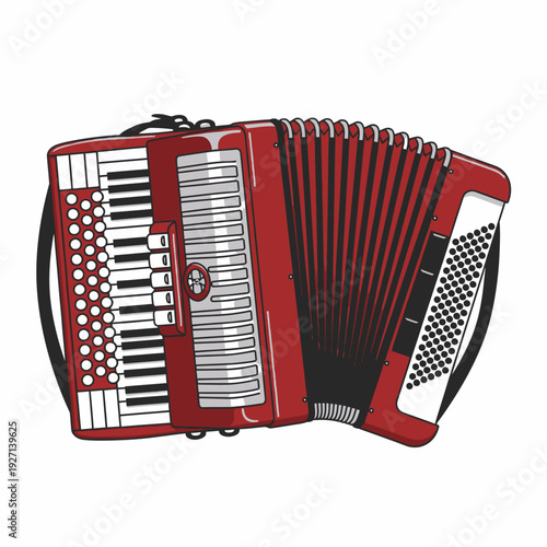Red accordion illustration on white background musical instrument vector