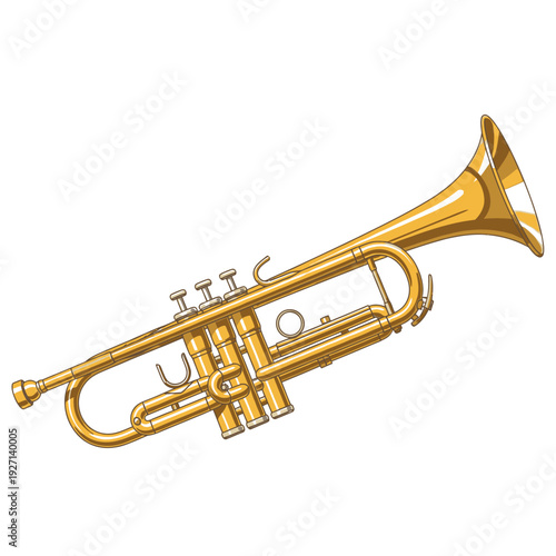Golden trumpet illustration on white background for music and arts themes