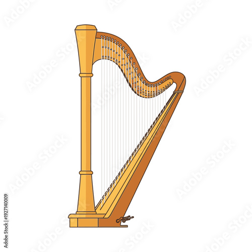 Elegant harp illustration against a clean white backdrop musical instrument design