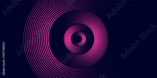 Dark abstract background with glowing circles. Swirl circular lines element. Shiny lines. Futuristic technology concept.
