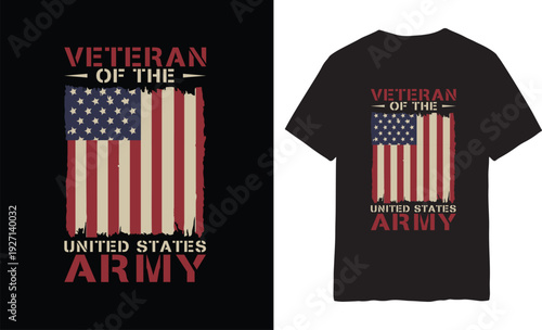 Veteran Pride on Display: A bold design on a black t-shirt proudly showcases the American flag and pays tribute to the United States Army, symbolizing patriotism and respect for veterans.