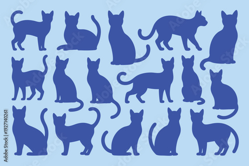 Cat silhouette collection isolated on white background. Solid cat silhouette pack in sitting and walking poses.