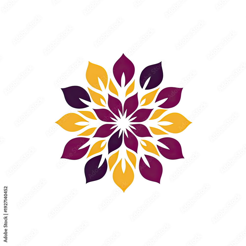 Obraz premium A symmetrical floral design with layered petals in shades of yellow and purple