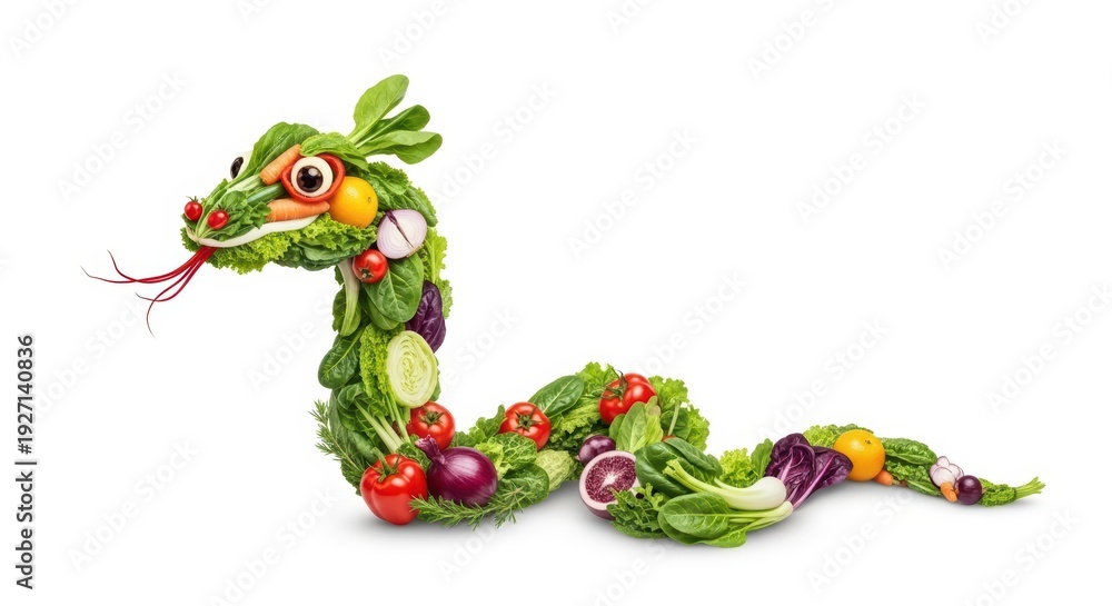 Fototapeta premium Creative snake made of fresh vegetables. Healthy food concept.