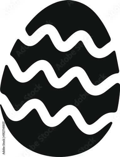 Easter egg design with black and white wavy patterns