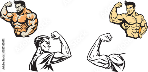 Line art illustration of a strong arm, biceps, and fist symbolizing strength and muscle
