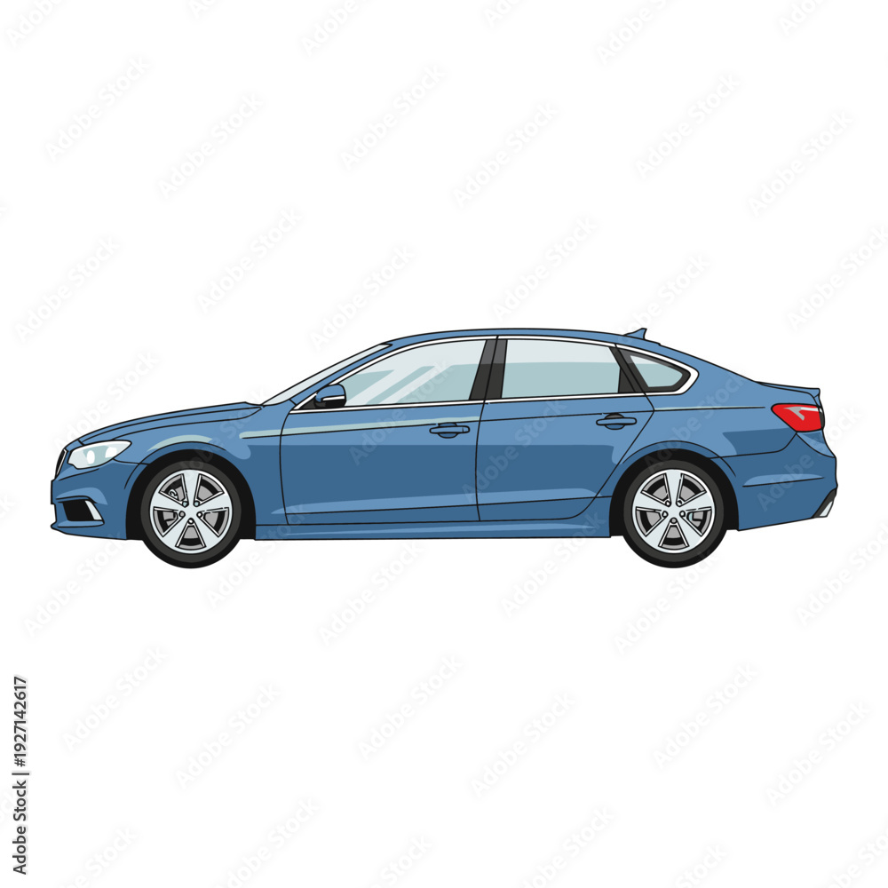 Obraz premium Blue sedan car isolated on white background transportation concept