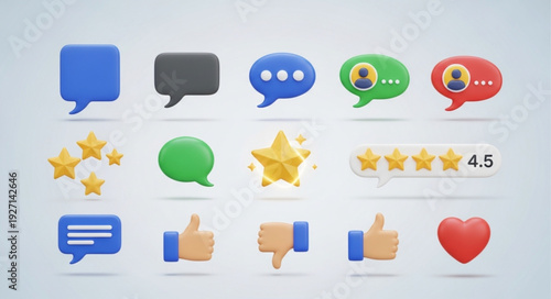Collection of social media icons and symbols for communication and feedback.